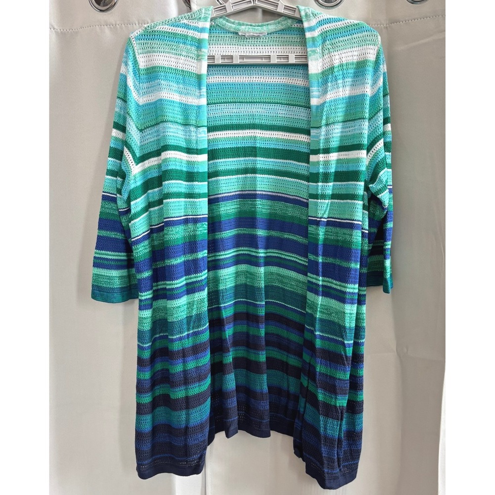 Coastal Cowgirl Womens Pointelle Knit Cardigan XL Blue Green Open Front 19748